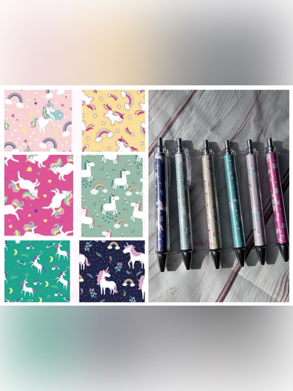 Unicorn Pattern Retractable Ballpoint Pens - Set of 6